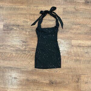 Lucy in the Sky Black Sequin formal dress, halter style neck, size Small